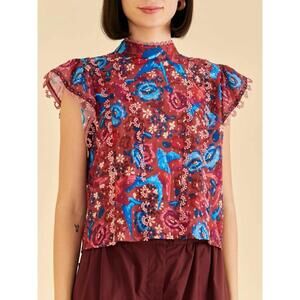 Farm Rio  Floral Birds Blush Sleeveless Blouse L